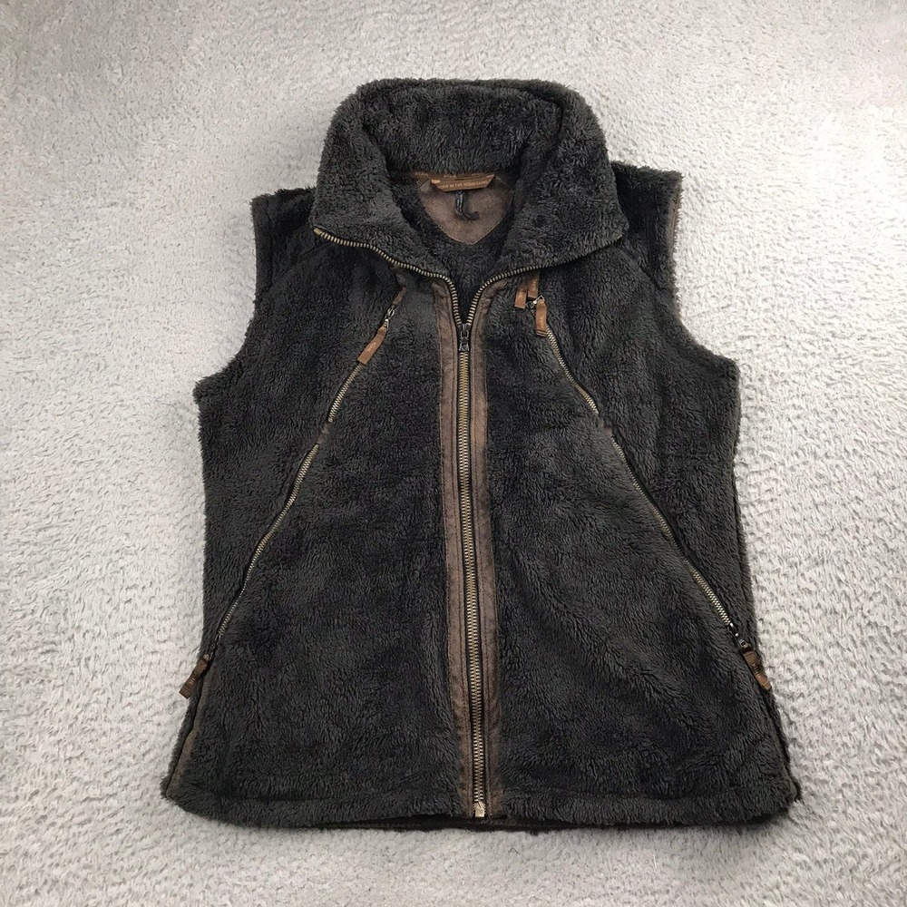KUHL Flight Vest Women XL Gray Full Zip High Pile Fleece Hooded Outdoor Layer